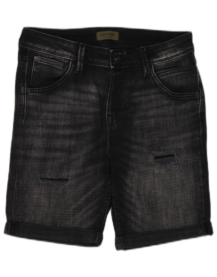 Shorts jeans masculino Jack & Jones desgastado pequeno W29 preto