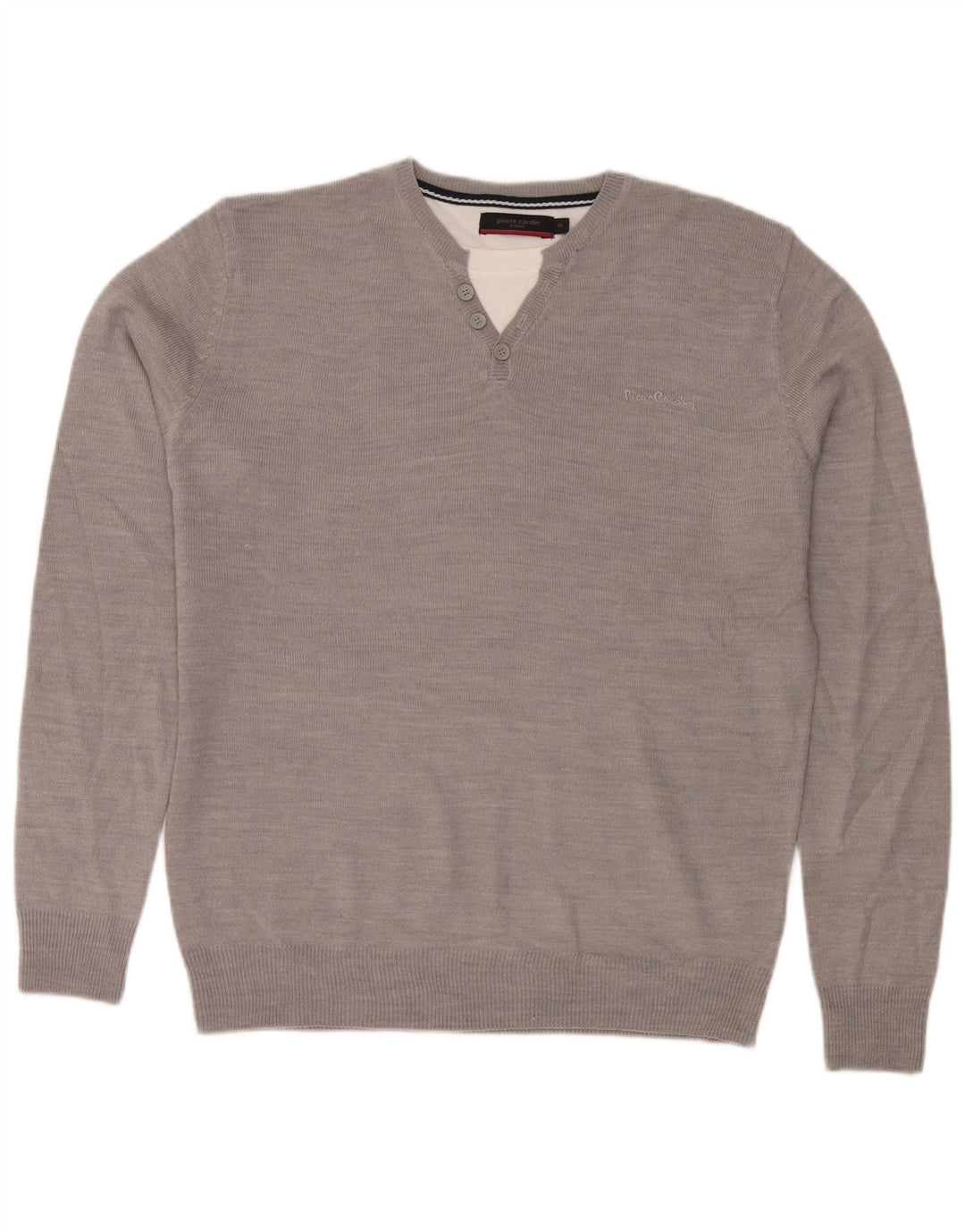 Suéter masculino Pierre Cardin com gola redonda e acrílico cinza médio