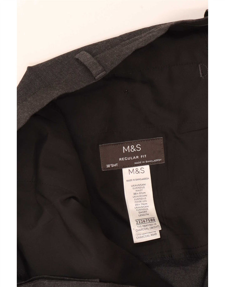 Calça masculina de ajuste regular Marks & Spencer W38 L29 poliéster cinza