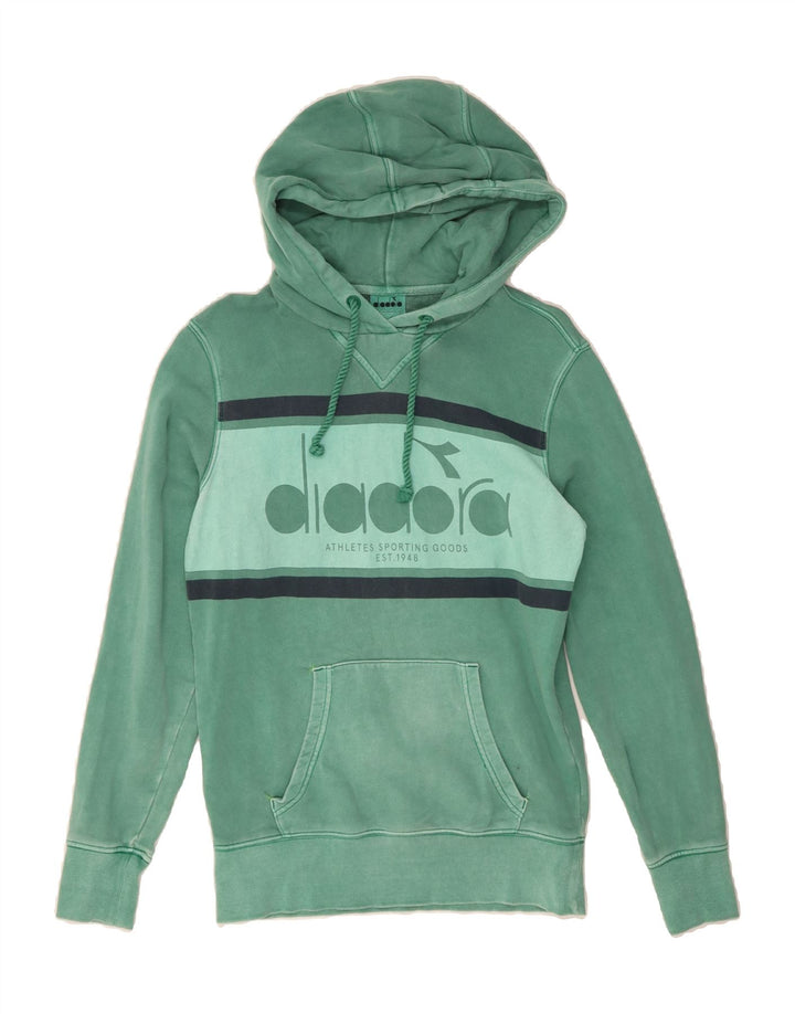 DIADORA Mens Graphic Hoodie Jumper 2XS Green Colourblock Vintage Diadora and Second-Hand Diadora from Messina Hembry 