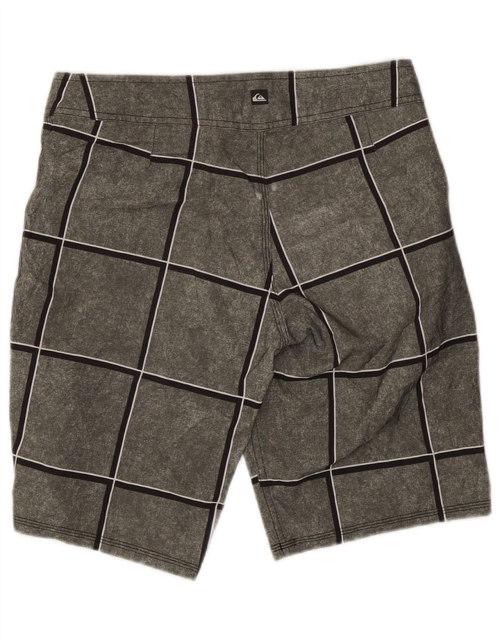 Quiksilver Shorts de natação masculino pequeno cinza xadrez poliacrílico