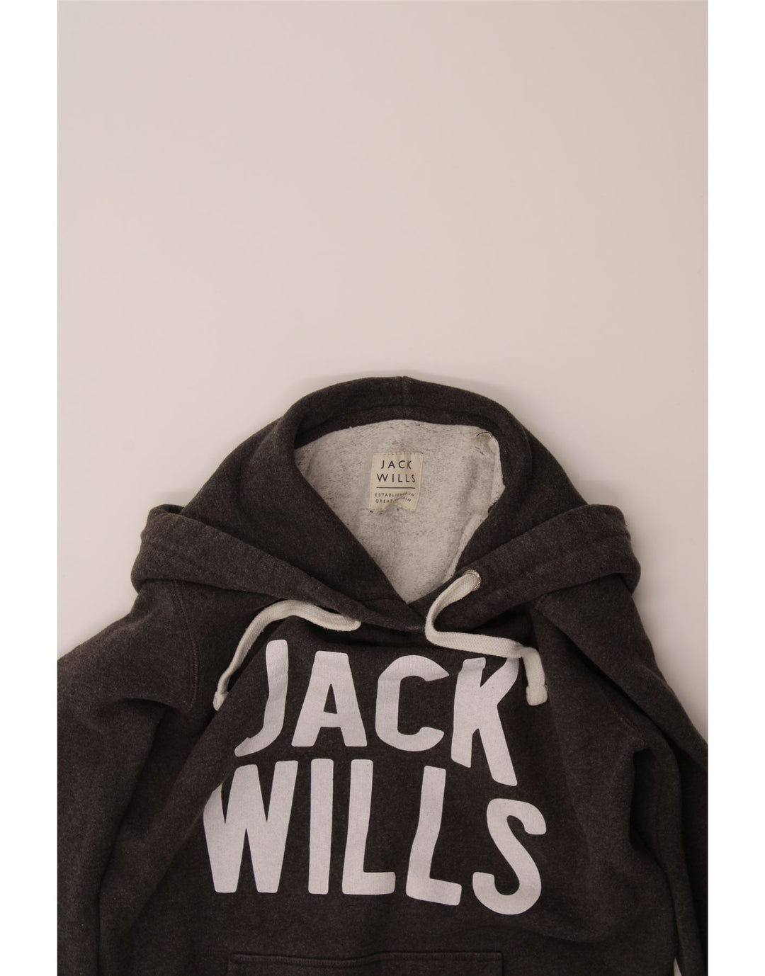 JACK WILLS Womens Graphic Hoodie Jumper UK 14 Medium Grey Cotton Vintage Jack Wills and Second-Hand Jack Wills from Messina Hembry 