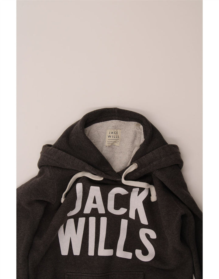 JACK WILLS Womens Graphic Hoodie Jumper UK 14 Medium Grey Cotton Vintage Jack Wills and Second-Hand Jack Wills from Messina Hembry 