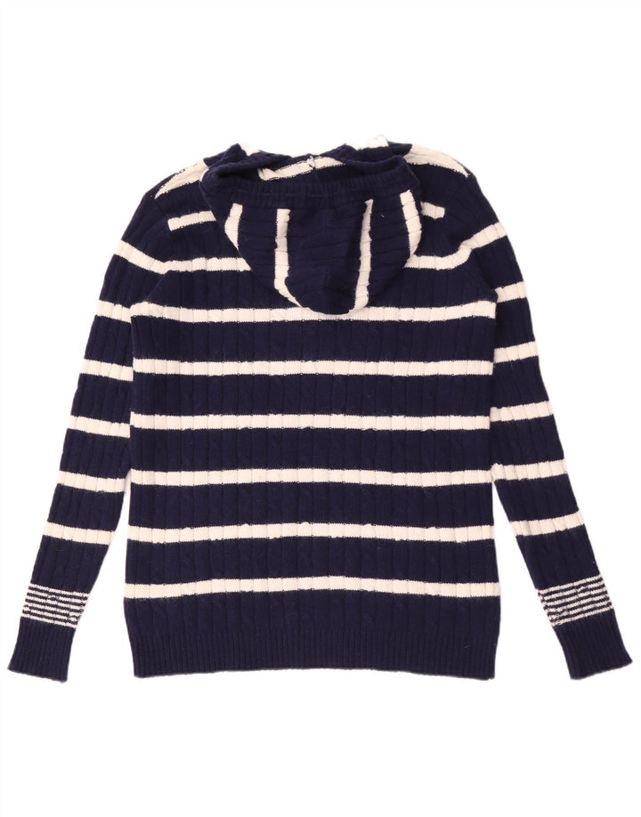 Suéter feminino Animal com gola redonda e botão UK 14 listrado azul marinho médio