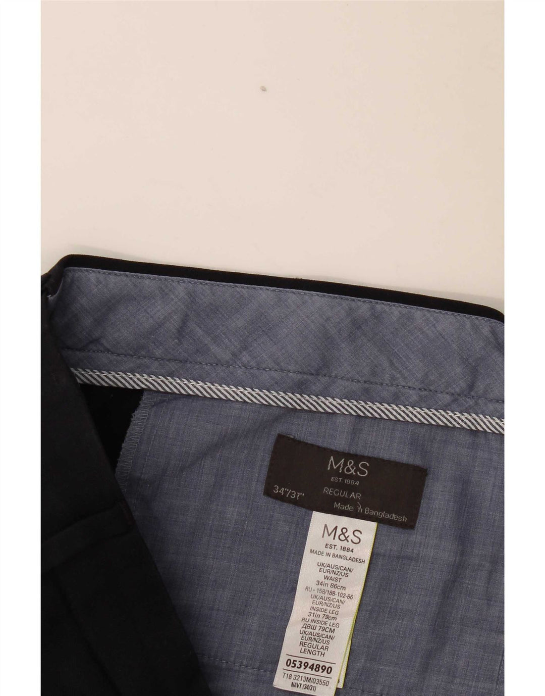 Calça masculina reta regular Marks & Spencer W34 L31 azul marinho