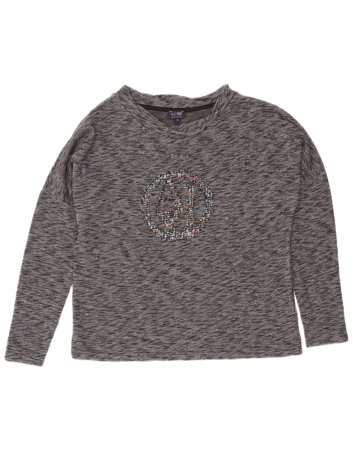Top gráfico feminino Armani Jeans manga comprida IT 42 cinza médio manchado