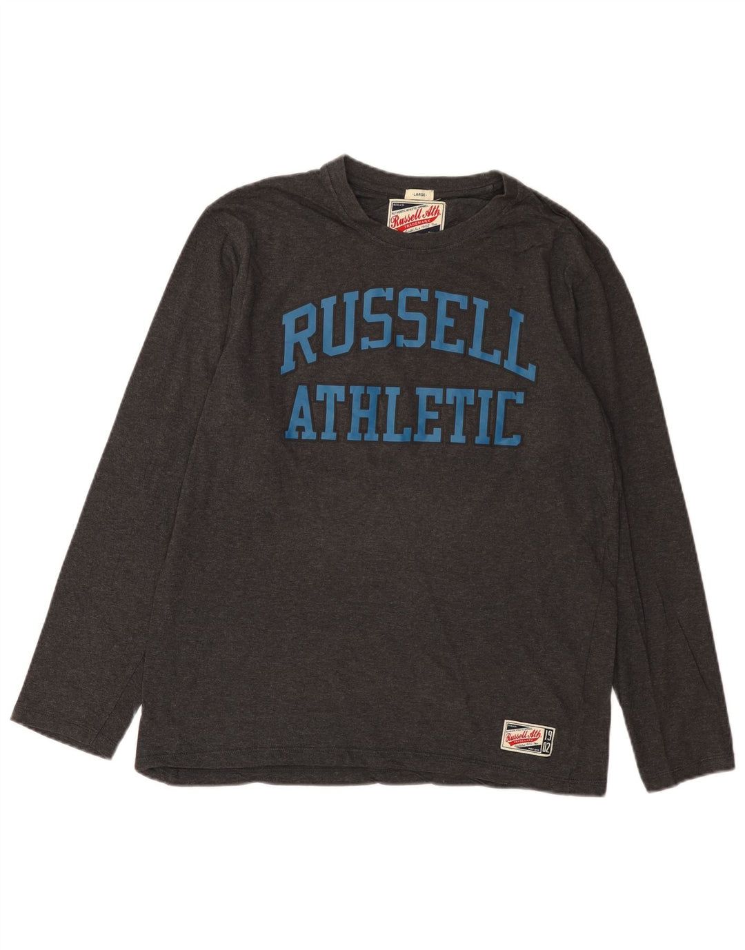Russell Athletic Mens Graphic Top manga comprida grande algodão cinza
