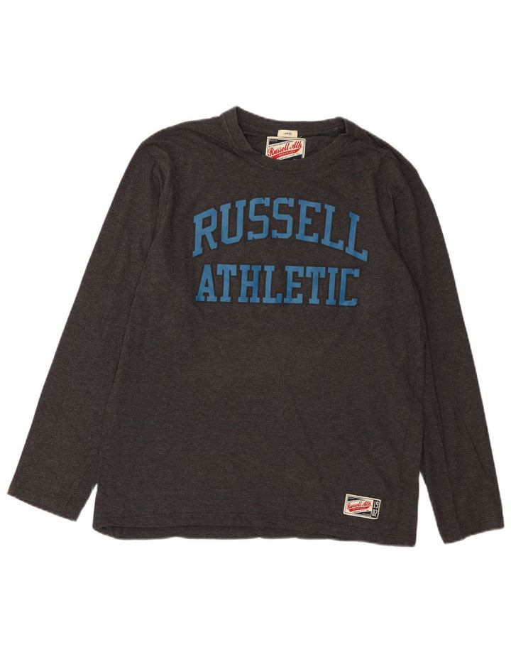 Russell Athletic Mens Graphic Top manga comprida grande algodão cinza