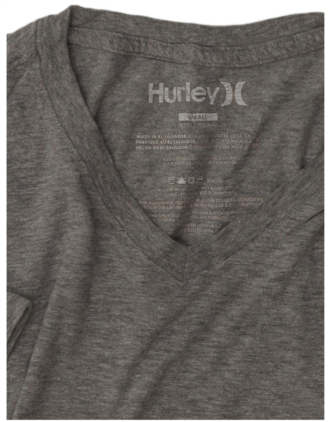 Camiseta masculina Hurley Top pequeno algodão manchado cinza