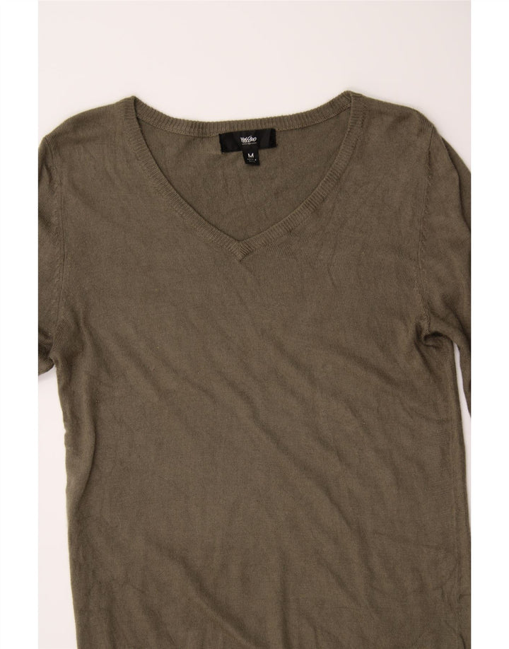 MOSSIMO Womens V-Neck Jumper Sweater UK 12 Medium Khaki Nylon Vintage Mossimo and Second-Hand Mossimo from Messina Hembry 