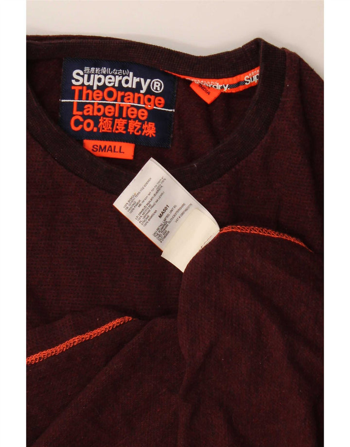 Superdry Mens Top Manga Longa Pequena Borgonha Algodão