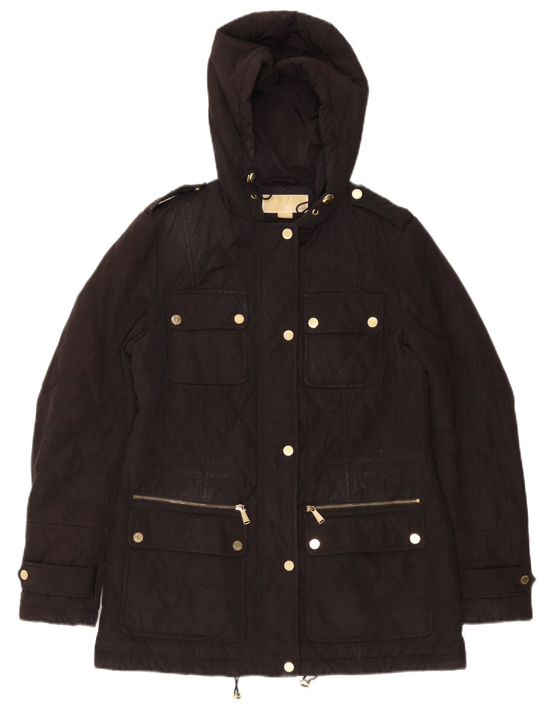 MICHAEL KORS Jaqueta feminina acolchoada com capuz e ajuste solto Reino Unido 10 pequena preta