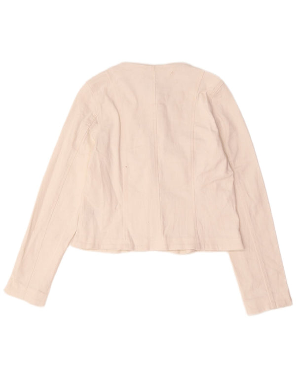 Jaqueta blazer feminina Lipsy Crop 5 botões Reino Unido 12 algodão branco médio