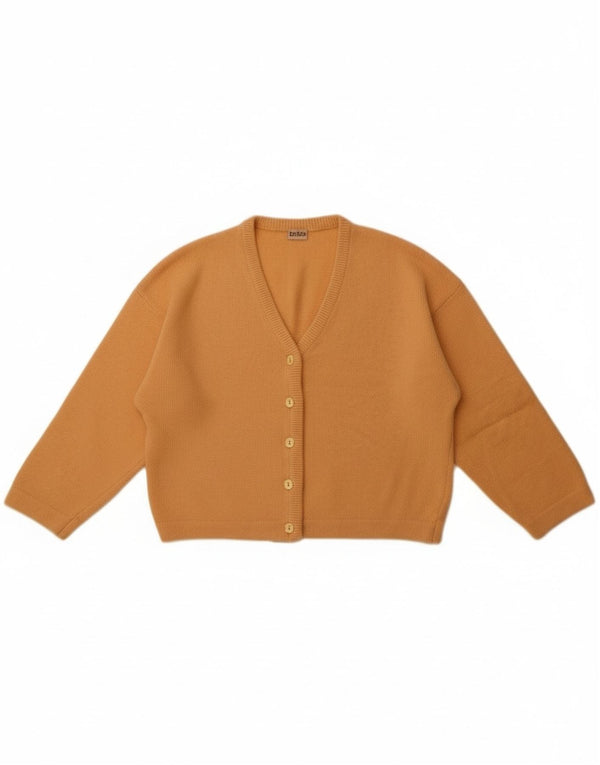 Suéter cardigan feminino vintage UK 14 lã laranja média