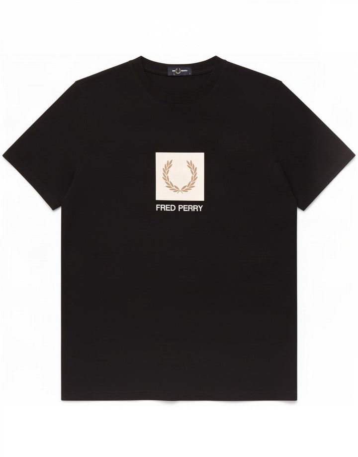 Fred Perry Camiseta masculina gráfica Top médio algodão preto