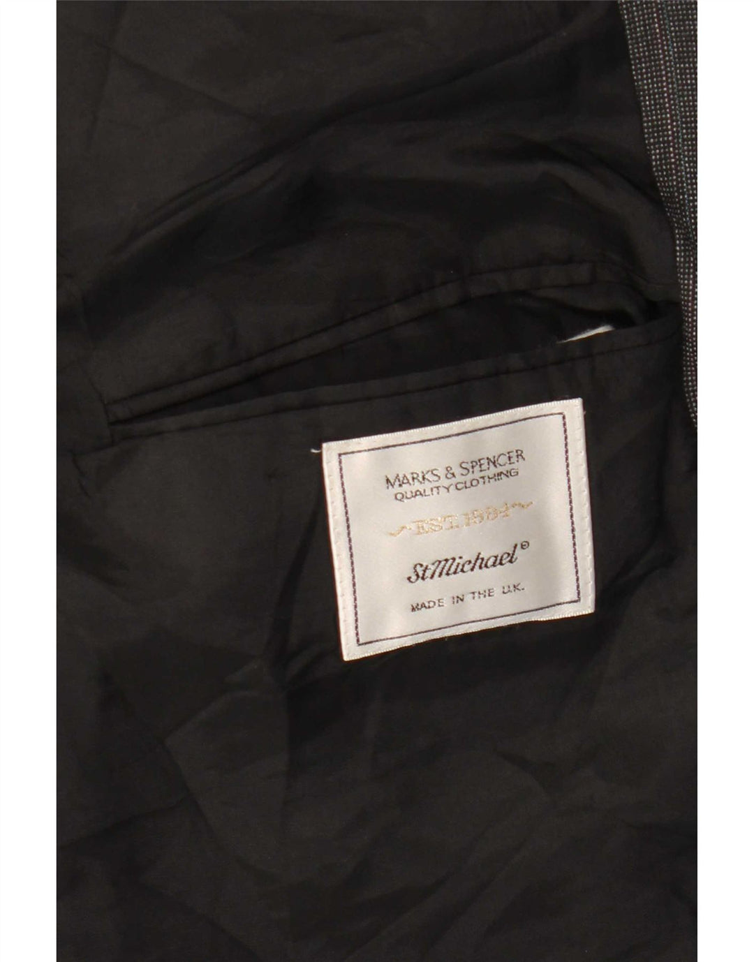 Jaqueta blazer masculina Marks & Spencer longa com 2 botões Reino Unido 42 poliéster cinza grande