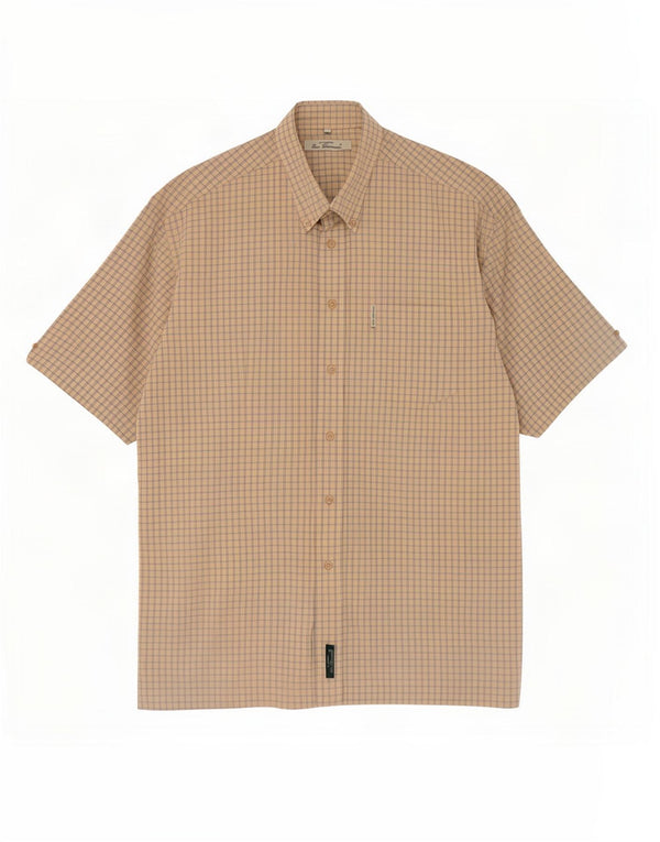Camisa masculina de manga curta Ben Sherman de algodão guingão bege médio