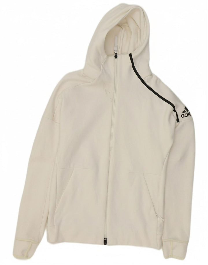 ADIDAS Mens Graphic Zip Hoodie Suéter Pequeno Branco
