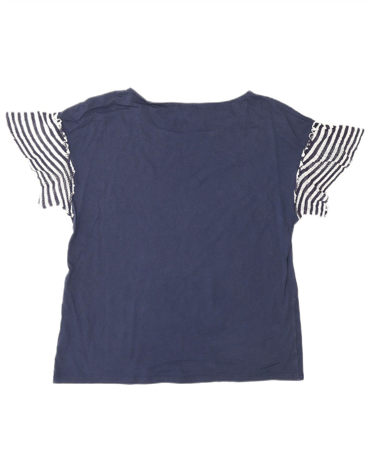 BENETTON Womens Oversized T-Shirt Top UK 14 Medium Navy Blue Striped Vintage Benetton and Second-Hand Benetton from Messina Hembry 