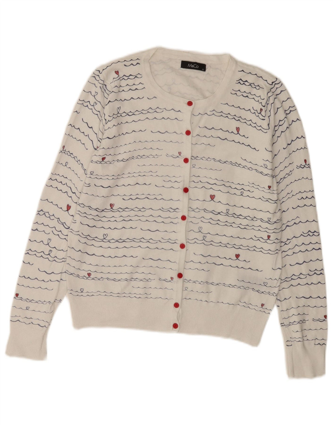 Suéter cardigã feminino M&Co UK 12 viscose listrada branca média