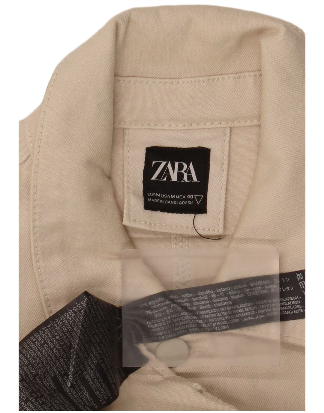 Jaqueta utilitária masculina Zara UK 38 algodão bege médio