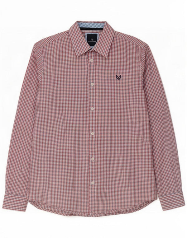 Crew Clothing Camisa masculina slim fit grande algodão xadrez vermelho