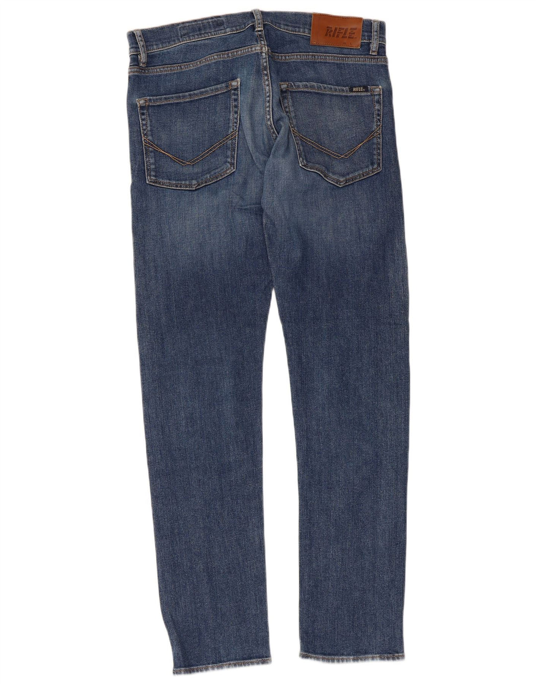 Rifle feminino jeans reto W34 L35 algodão azul