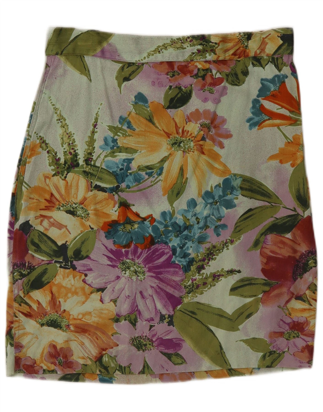 Saia reta feminina vintage IT 46 grande W30 floral multicolorido