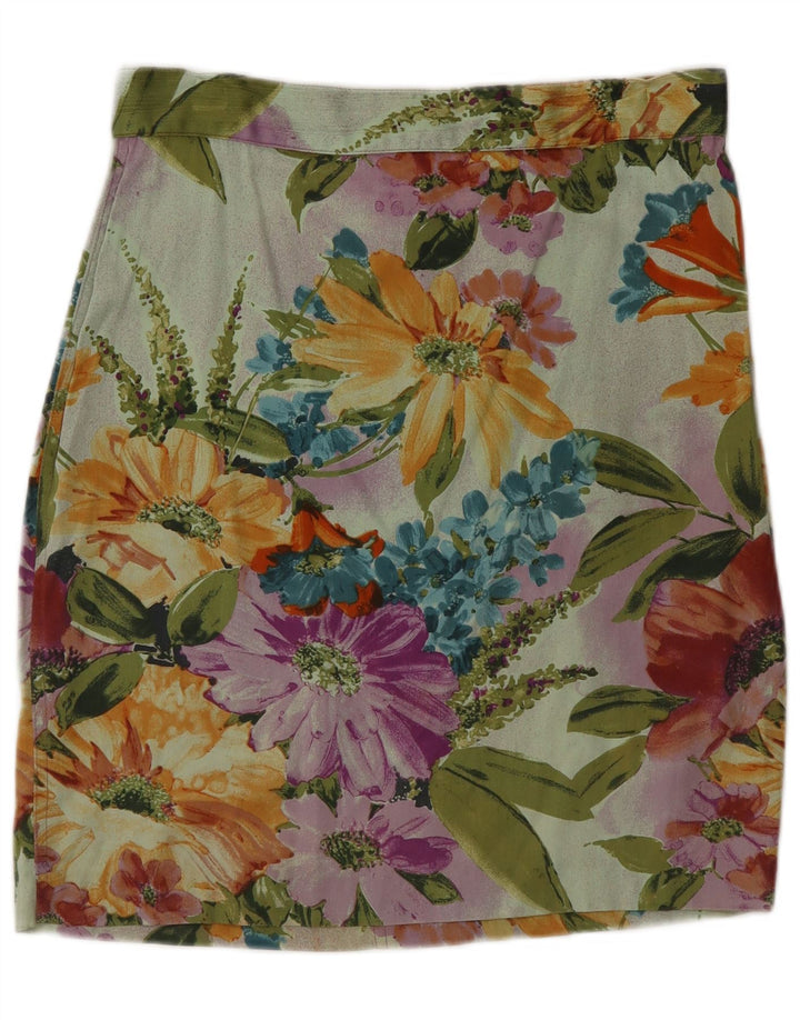Saia reta feminina vintage IT 46 grande W30 floral multicolorido