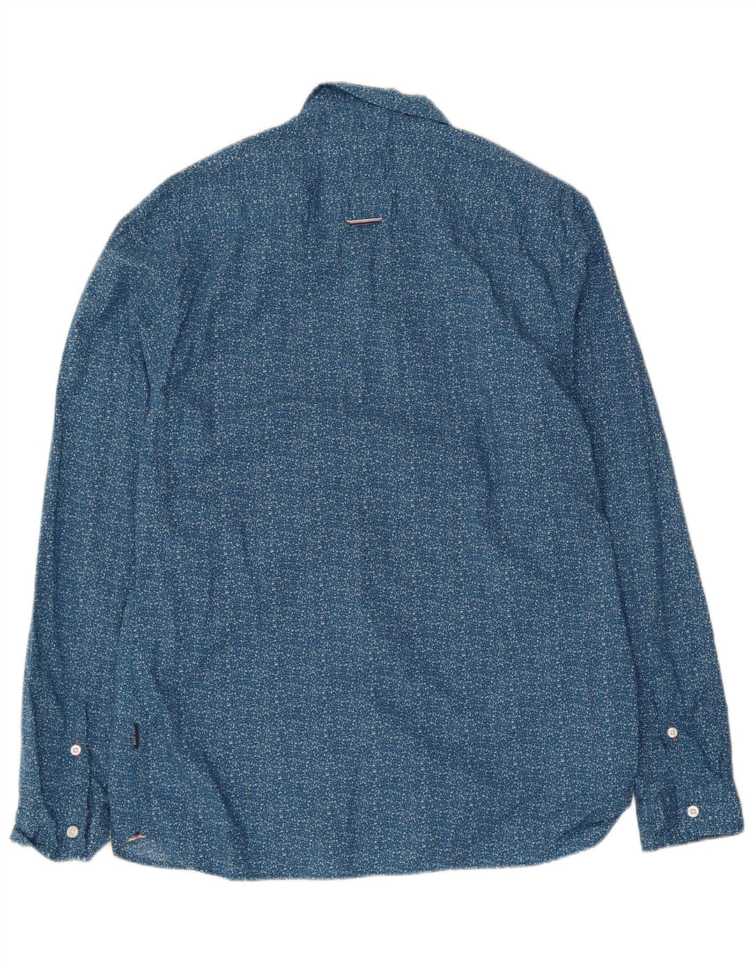 Camisa masculina slim fit branca material grande algodão manchado azul