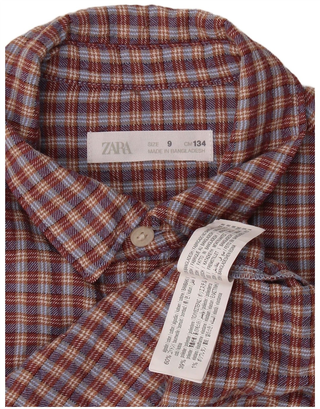 Camisa de flanela ZARA para meninos 8-9 anos algodão xadrez Borgonha