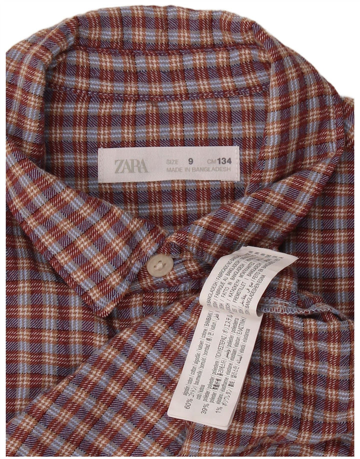 Camisa de flanela ZARA para meninos 8-9 anos algodão xadrez Borgonha