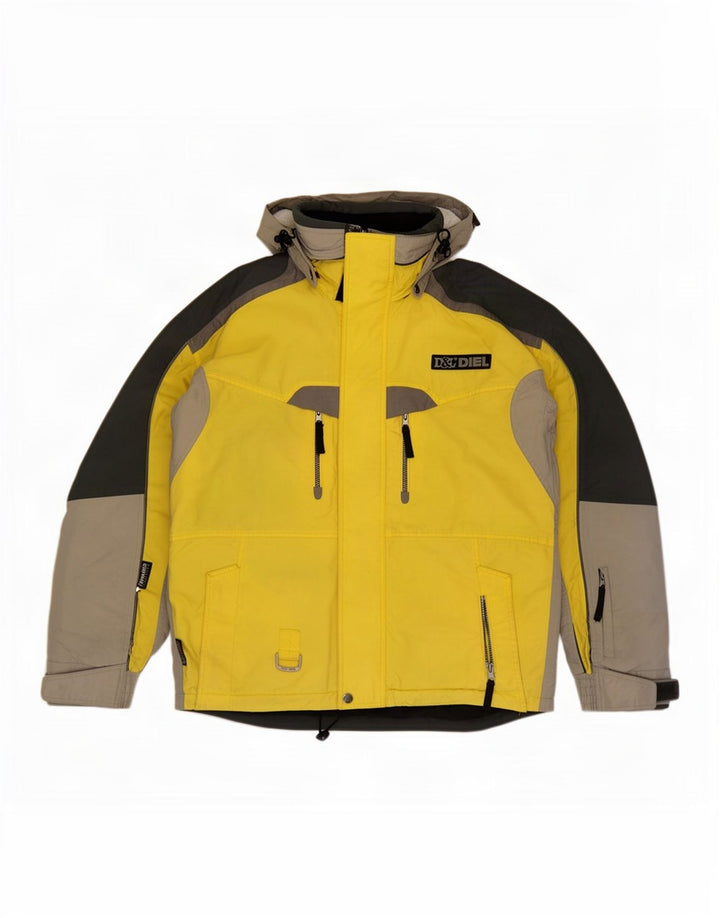 Jaqueta de esqui masculina Diel com capuz UK 38 bloco colorido amarelo médio