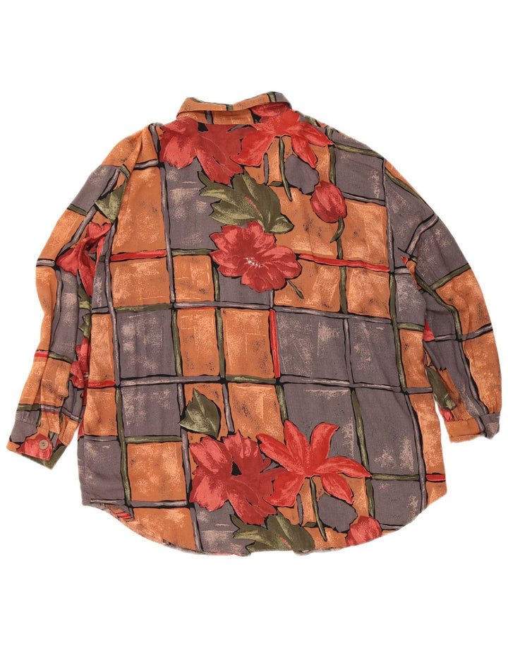 Blusa feminina vintage UK 22 3XL viscose floral multicolorida