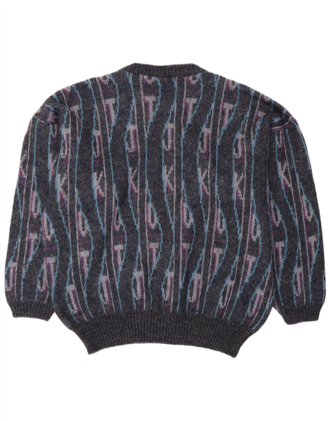 Suéter vintage masculino com gola redonda IT 50 médio multicolorido geométrico