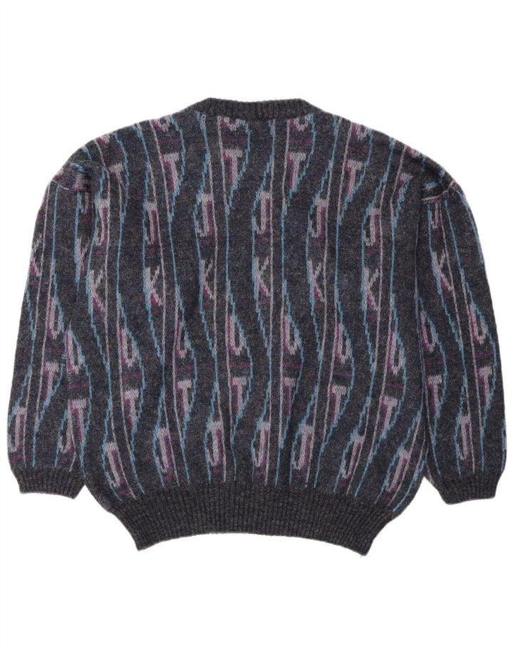 Suéter vintage masculino com gola redonda IT 50 médio multicolorido geométrico