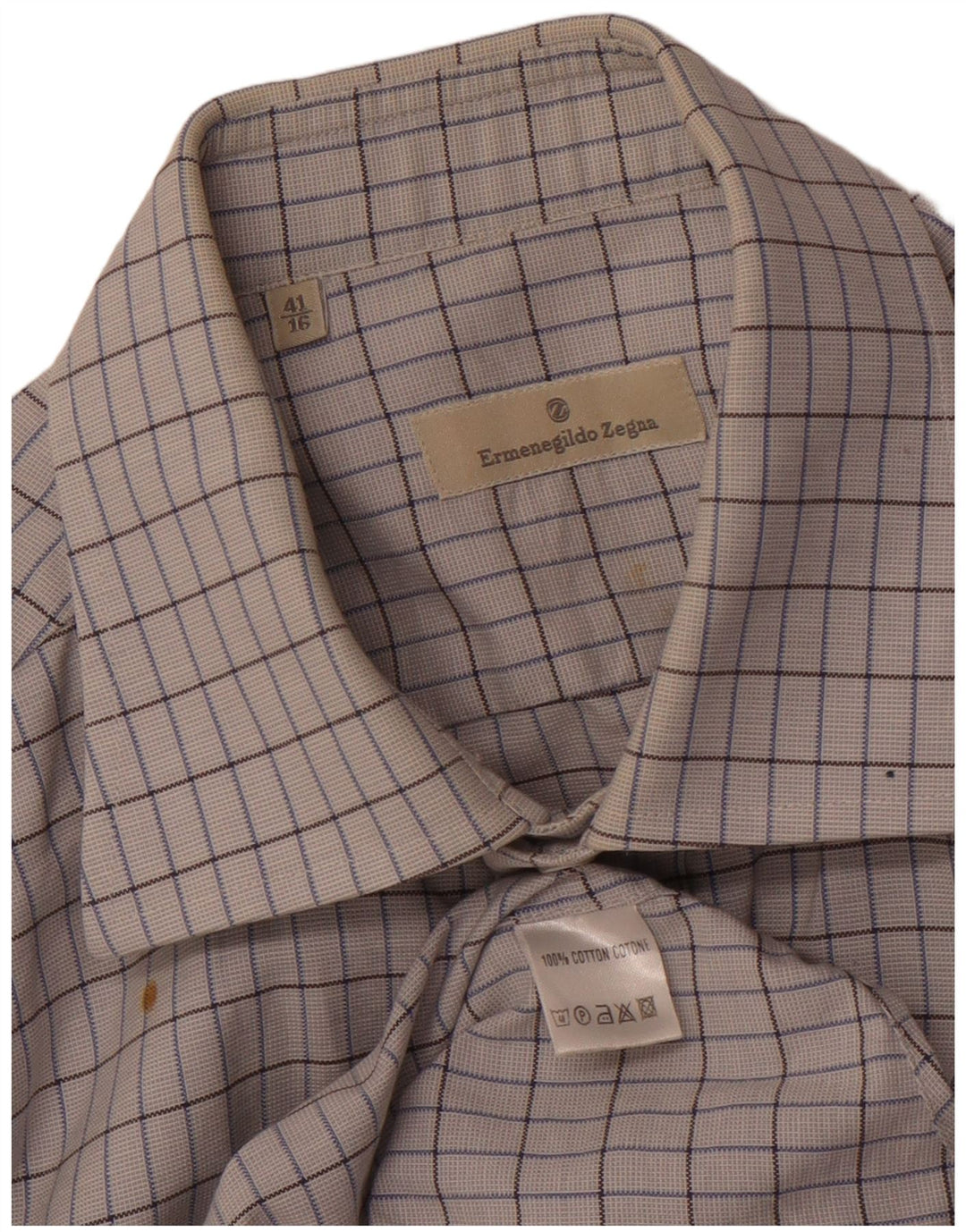 Camisa masculina ERMENEGILDO ZEGNA tamanho 41 16 grande algodão xadrez branco