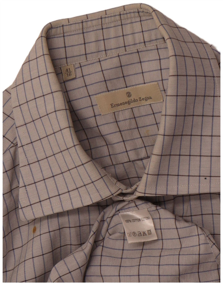 Camisa masculina ERMENEGILDO ZEGNA tamanho 41 16 grande algodão xadrez branco