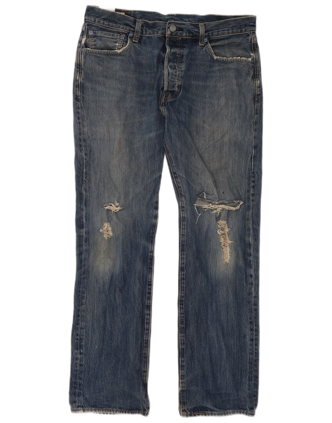 Calça jeans reta masculina Levi's desgastada W34 L32 azul algodão