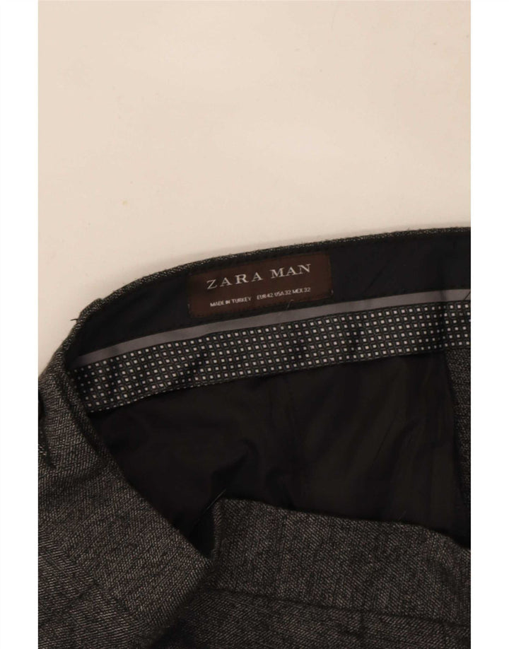 Zara Mens Slim Suit Calças EU 42 Grande W32 L32 Cinza Poliéster