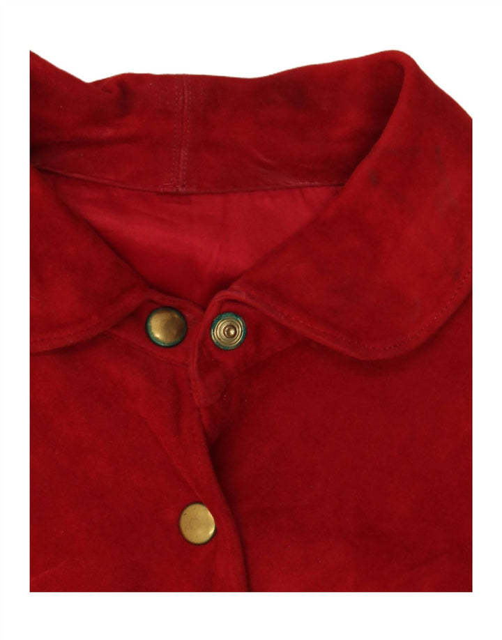 Conjunto de saia feminina de camurça VINTAGE de 2 peças Reino Unido 14 médio W30 couro vermelho