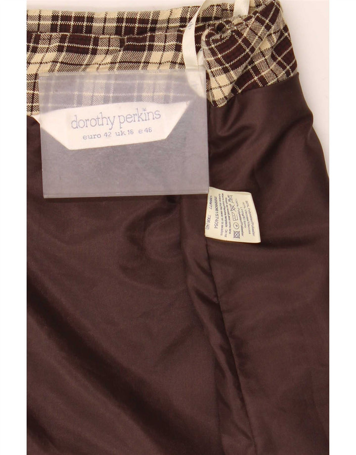 Mini saia feminina Dorothy Perkins Reino Unido 16 grande W32 poliéster xadrez marrom