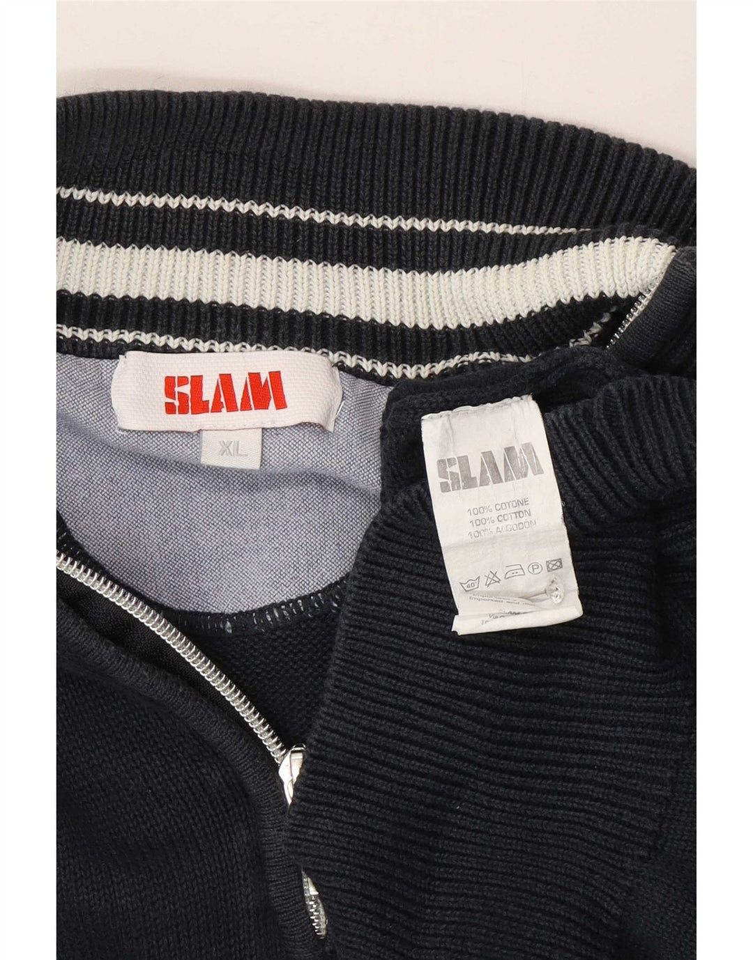 Suéter masculino Slam com zíper e gola XL em algodão azul marinho