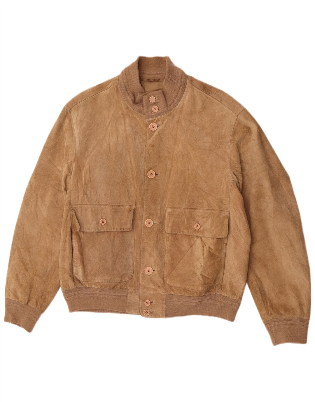 Jaqueta bomber de camurça masculina vintage EU 48 couro bege médio