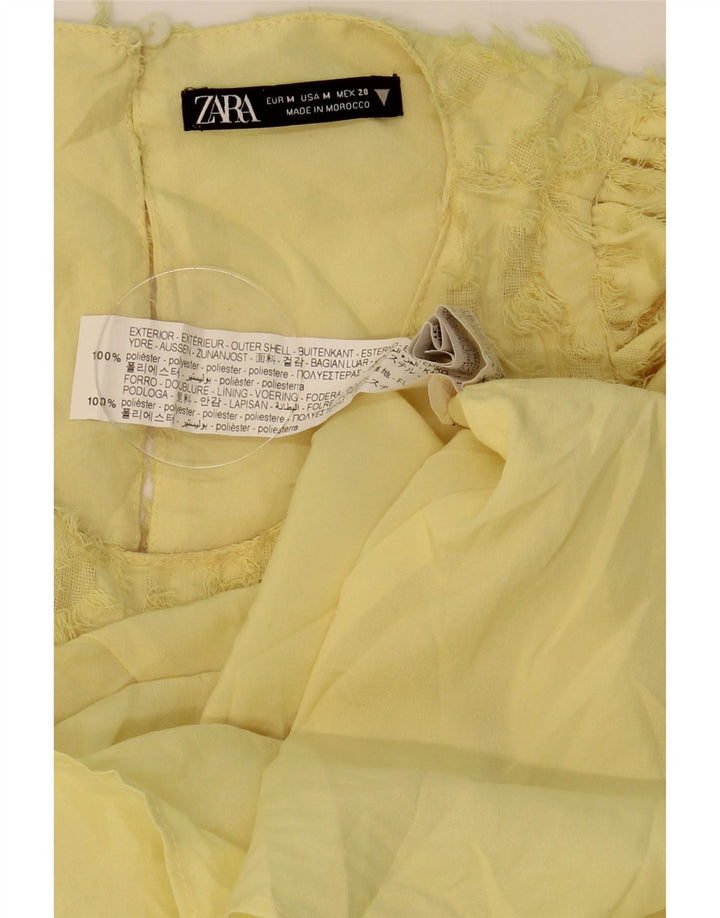 Vestido feminino Zara com estampa abstrata em camadas UK 12 poliéster amarelo médio
