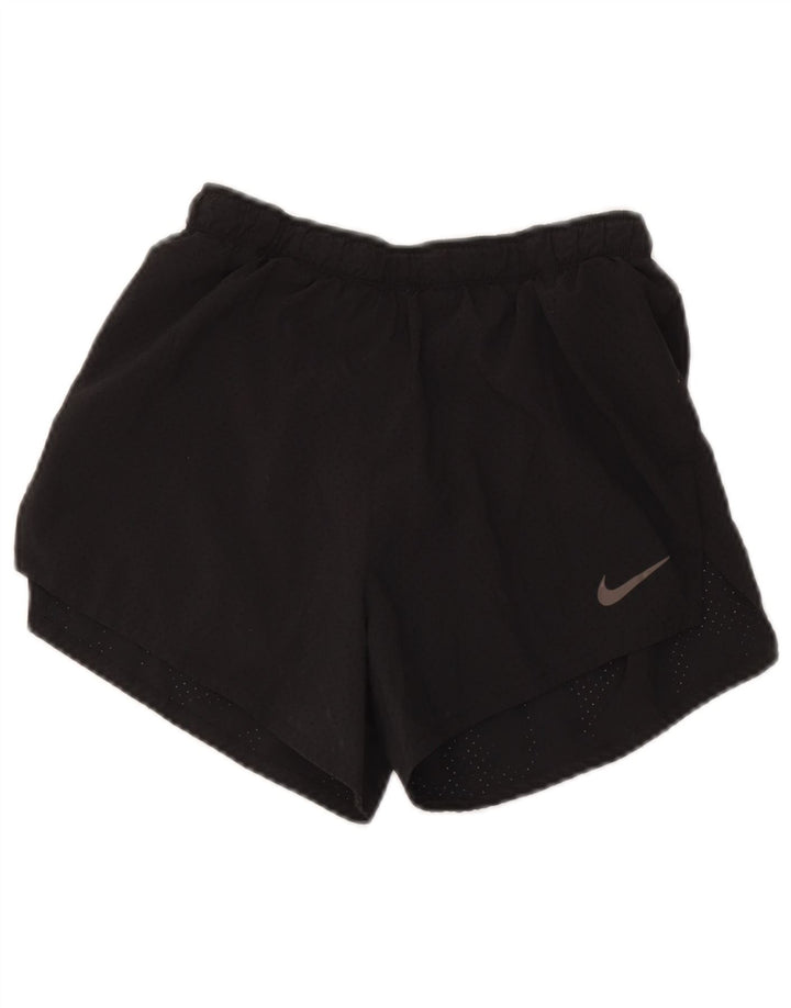 Shorts esportivos femininos Nike Dri Fit UK 8 pequenos poliéster preto