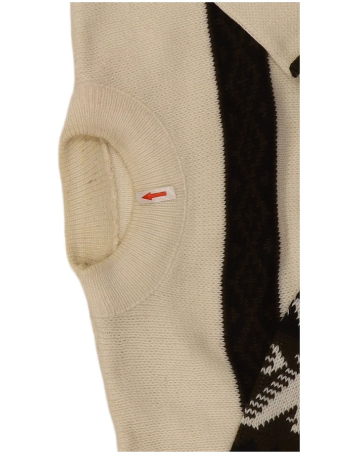 Suéter masculino vintage com gola de tartaruga, grande, branco, Fair Isle