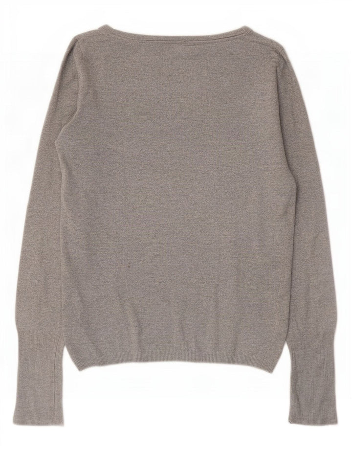 Zara Suéter feminino com gola canoa e gola redonda, Reino Unido 12, médio, cinza rayon
