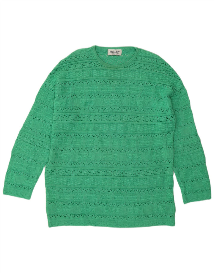 Suéter feminino Benetton Longline com gola redonda Reino Unido 10 pequeno verde