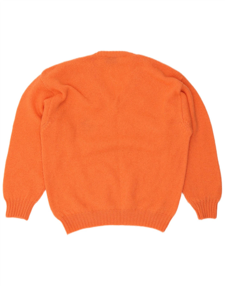 Suéter masculino vintage com decote em V grande lã laranja